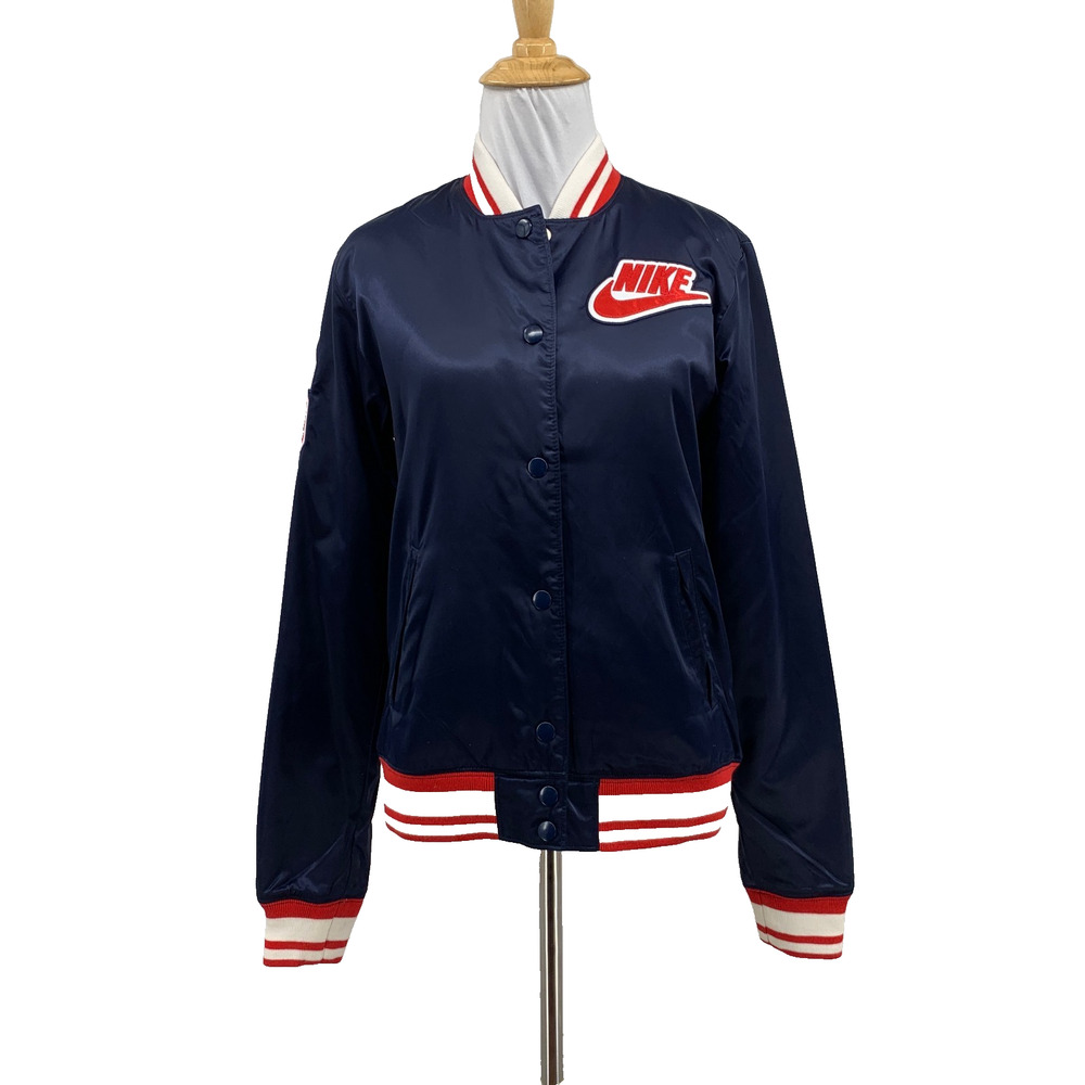 Nike Jacket Womens M Medium Windsor Sportswear Bomber Varsity Satin Retro Snap